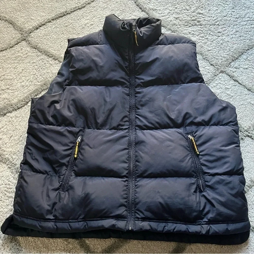 J Crew puffer vest navy blue down fill feather size XL